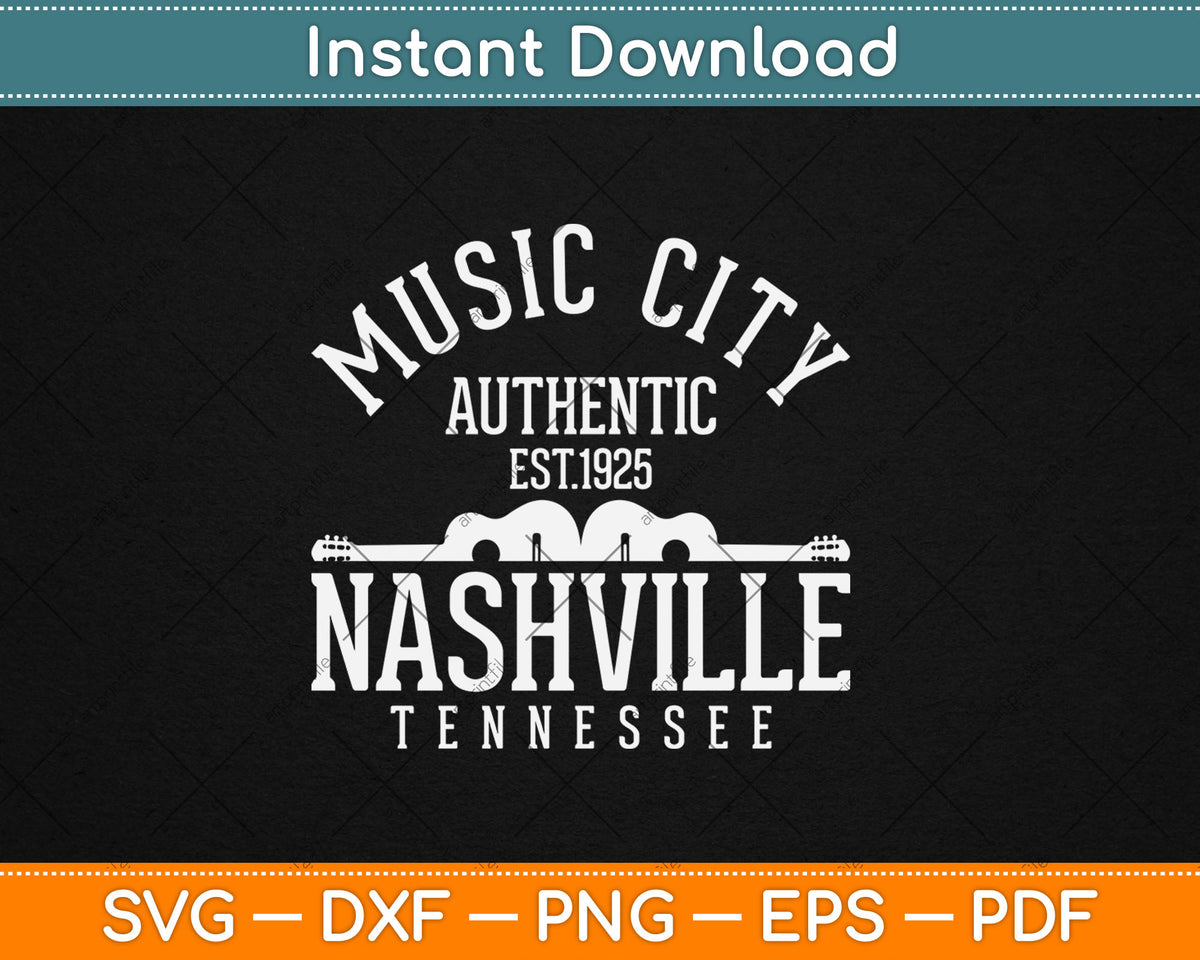 Nashville Tennessee Country Music City Guitar Svg Digital Cutting File