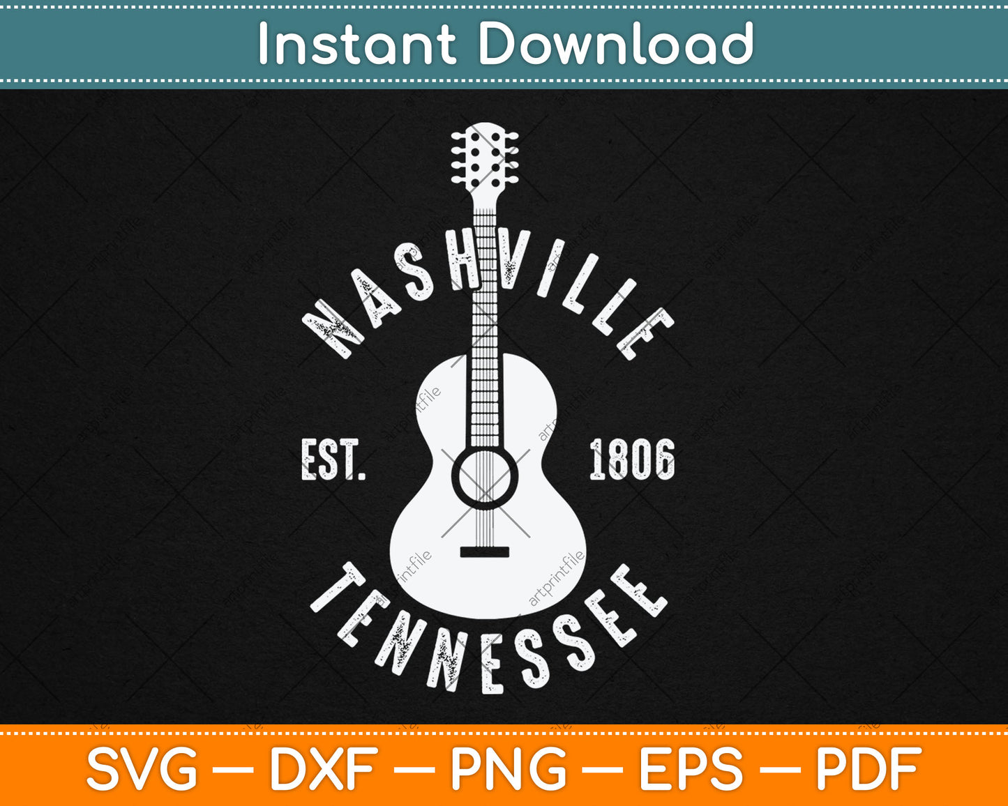 Nashville Tennessee Country Music City Guitar Vintage Nash Svg Digital Cutting File