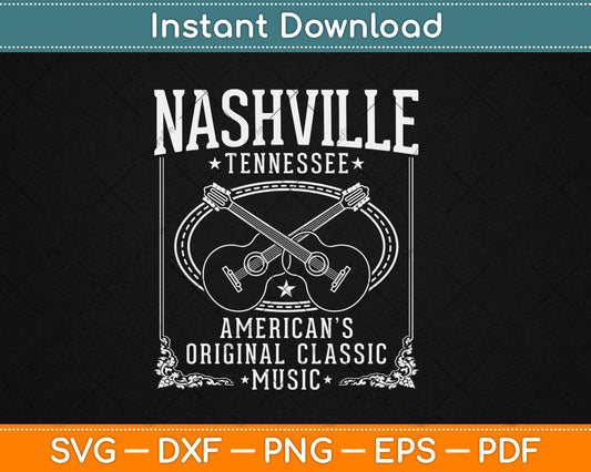 Nashville Tennessee Country Music City Guitar Vintage Svg Digital Cutting File