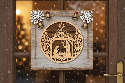 Nativity Scene Christmas Laser Cut SVG, Christmas Nativity Ornament Cut File, Holy Family Winter Decor