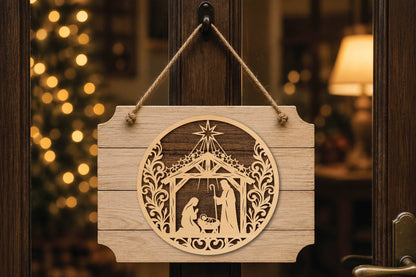 Nativity Scene Christmas Laser Cut SVG, Christmas Nativity Ornament Cut File, Holy Family Winter Decor