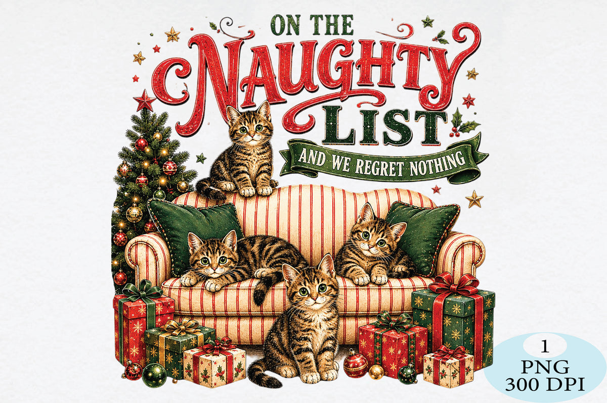Naughty List Christmas Cats Funny PNG