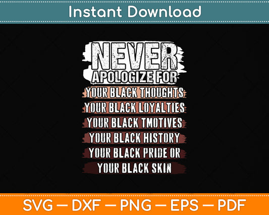 Never Apologize Black History Month BLM Melanin Pride Afro Svg Digital Cutting File