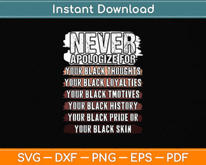 Never Apologize Black History Month BLM Melanin Pride Afro Svg Digital Cutting File