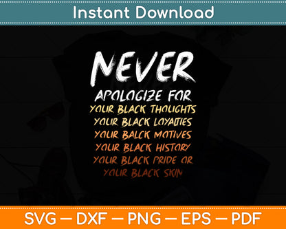 Never Apologize For Black History Svg Digital Cutting File