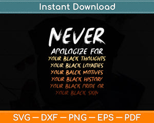 Never Apologize For Black History Svg Digital Cutting File