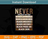 Never Apologize For Your Blackness - Black History Month Svg Digital Cutting File