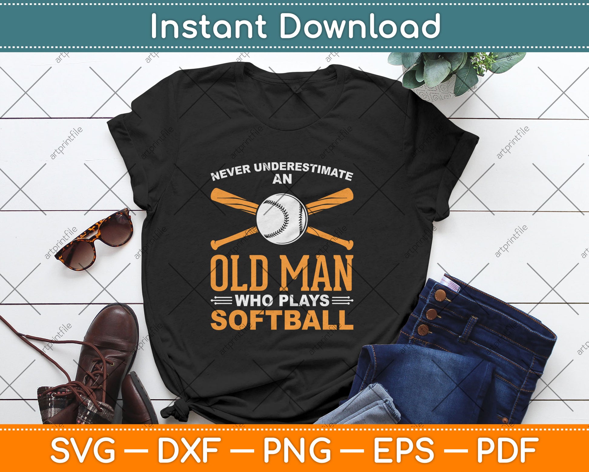 Never Underestimate Old Man Plays Softball Softball Player Svg Digital Cutting File