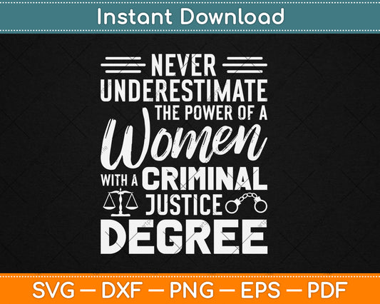 Never Underestimate The Power Of A Women With A Criminal Justice Svg Cutting File