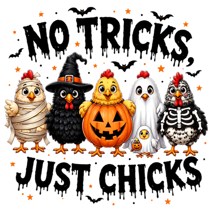 No Tricks Just Chicks Halloween PNG Funny Chicken Halloween Design