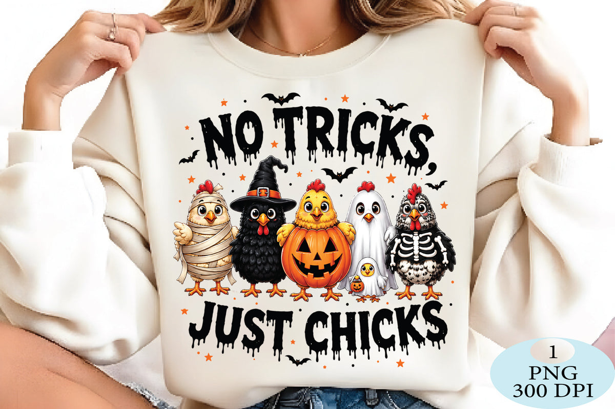 No Tricks Just Chicks Halloween PNG Funny Chicken Halloween Design