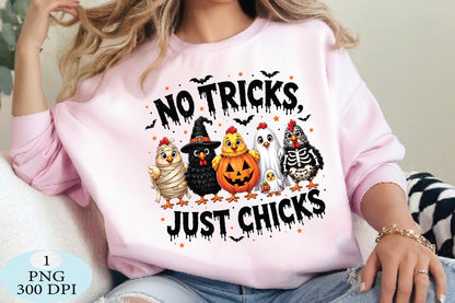 No Tricks Just Chicks Halloween PNG Funny Chicken Halloween Design