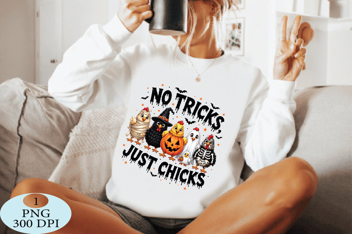 No Tricks Just Chicks Halloween PNG Funny Chicken Halloween Design