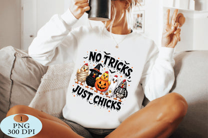 No Tricks Just Chicks Halloween PNG Funny Chicken Halloween Design