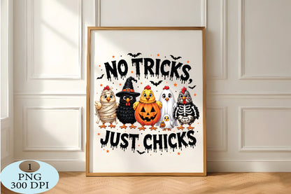 No Tricks Just Chicks Halloween PNG Funny Chicken Halloween Design
