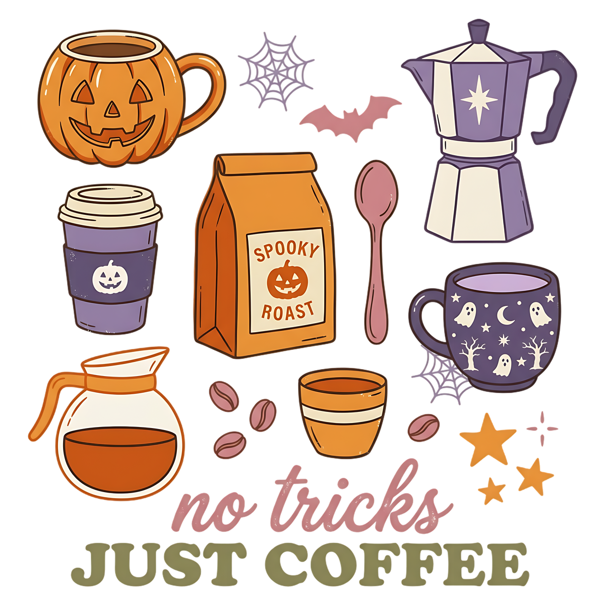 No Tricks Just Coffee Halloween PNG Cute Spooky Coffee Lover Design