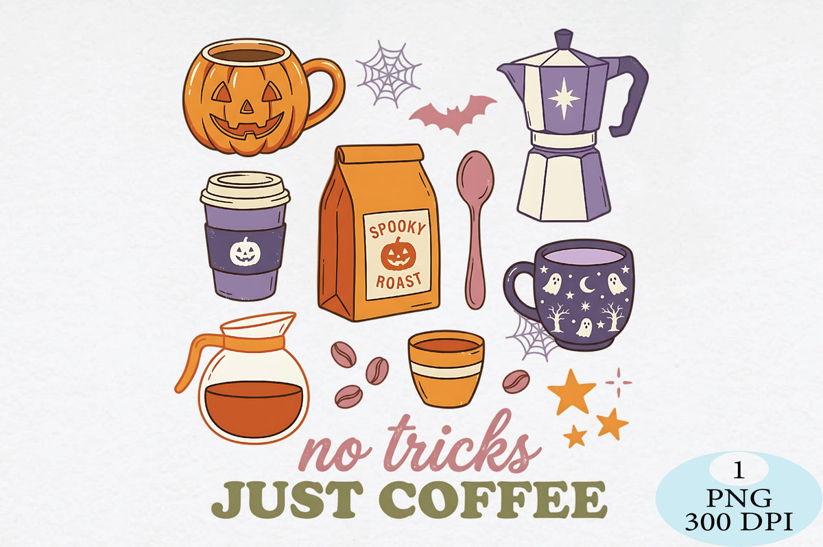 No Tricks Just Coffee Halloween PNG Cute Spooky Coffee Lover Design