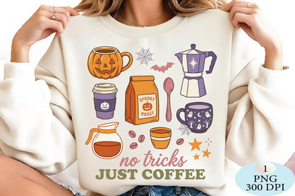 No Tricks Just Coffee Halloween PNG Cute Spooky Coffee Lover Design