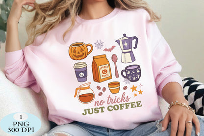 No Tricks Just Coffee Halloween PNG Cute Spooky Coffee Lover Design