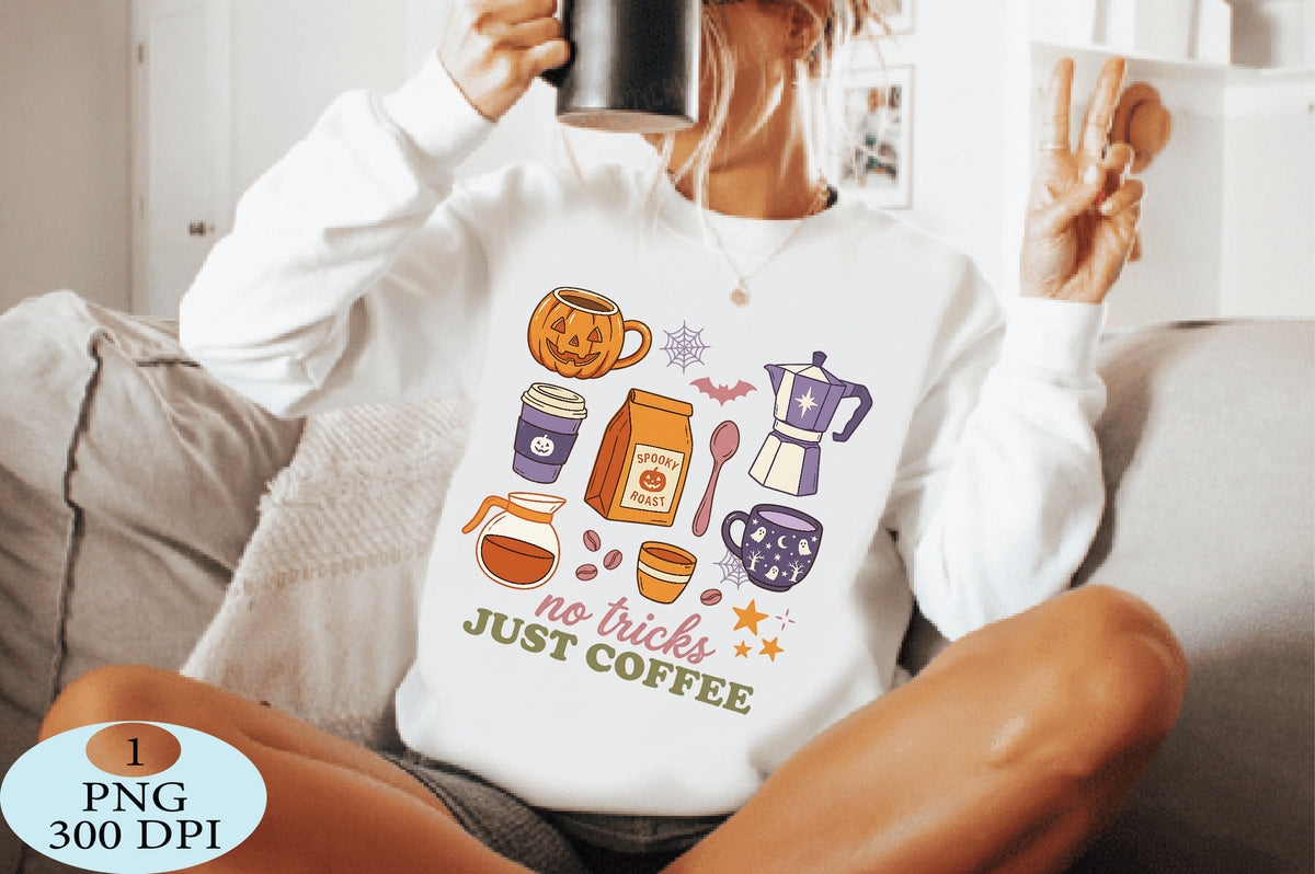 No Tricks Just Coffee Halloween PNG Cute Spooky Coffee Lover Design