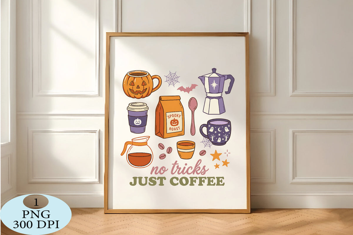 No Tricks Just Coffee Halloween PNG Cute Spooky Coffee Lover Design