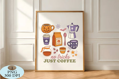 No Tricks Just Coffee Halloween PNG Cute Spooky Coffee Lover Design