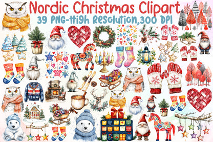 Nordic Christmas Clipart Scandinavian Winter PNG Bundle