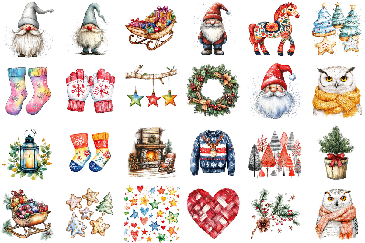 Nordic Christmas Clipart Scandinavian Winter PNG Bundle