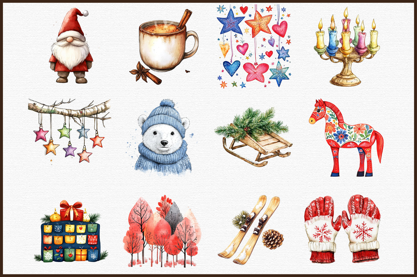Nordic Christmas Clipart Scandinavian Winter PNG Bundle