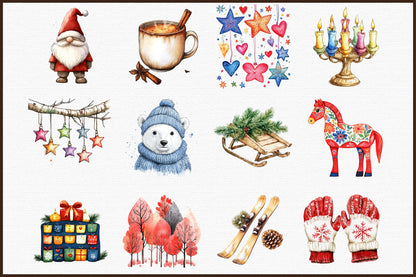 Nordic Christmas Clipart Scandinavian Winter PNG Bundle