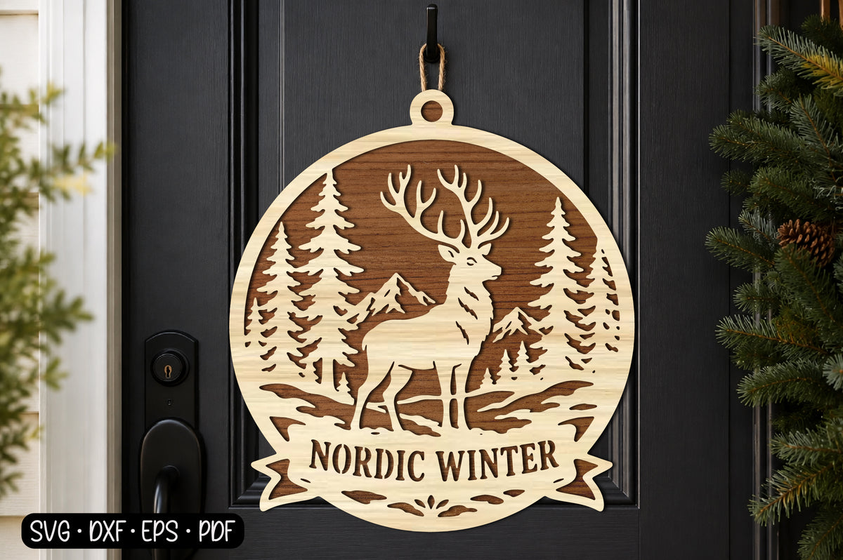 Nordic Winter Deer SVG | Christmas Deer Ornament Laser Cut Design