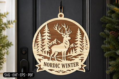 Nordic Winter Deer SVG | Christmas Deer Ornament Laser Cut Design