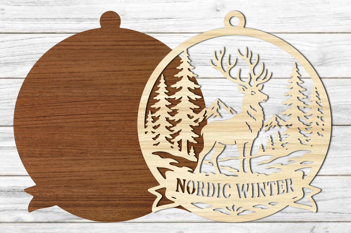 Nordic Winter Deer SVG | Christmas Deer Ornament Laser Cut Design