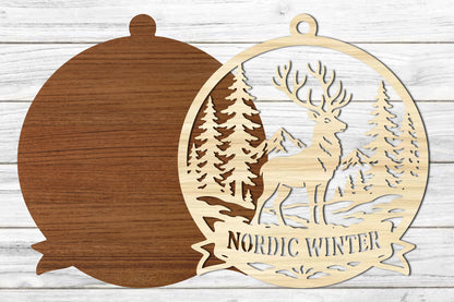 Nordic Winter Deer SVG | Christmas Deer Ornament Laser Cut Design
