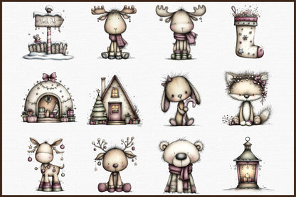 North Christmas Watercolor Clipart PNG Bundle