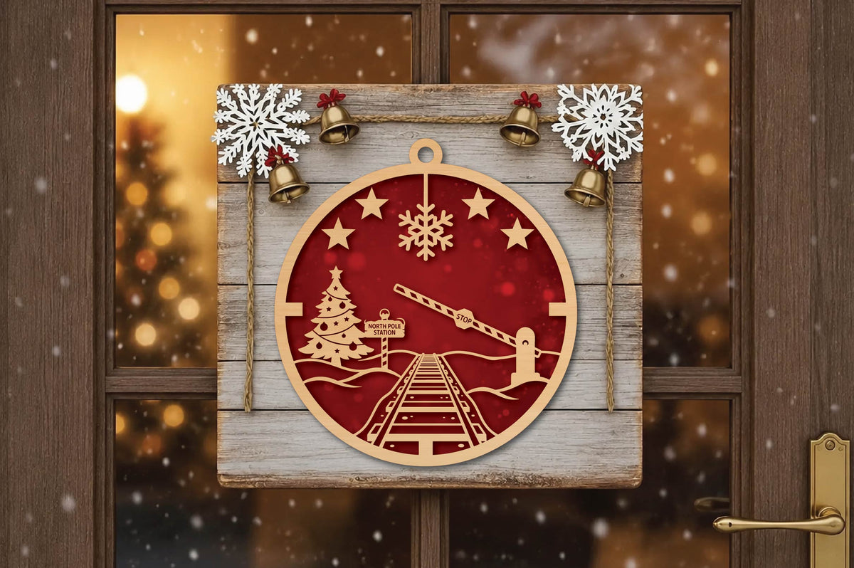 North Pole Station Christmas Ornament Laser Cut SVG