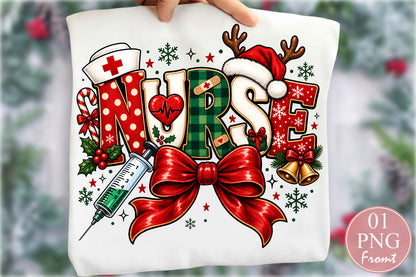 Nurse Christmas Sublimation PNG Cute Holiday Nurse Design
