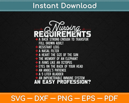 Nursing Requirements Funny Mothers Day Svg Digital Cutting File