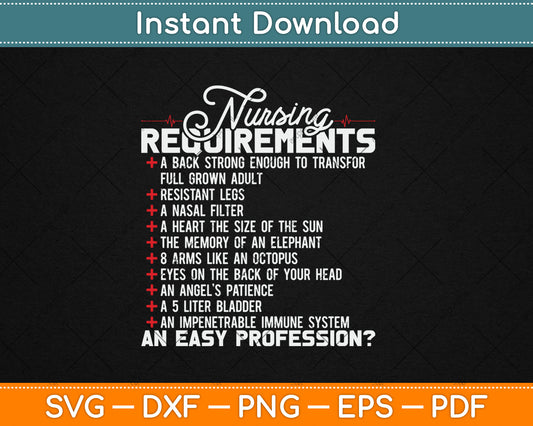 Nursing Requirements Funny Mothers Day Svg Digital Cutting File