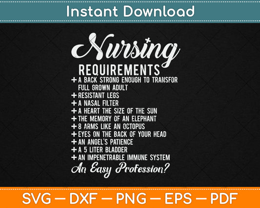 Nursing Requirements Funny Mothers Day Svg Design Digital Cutting File