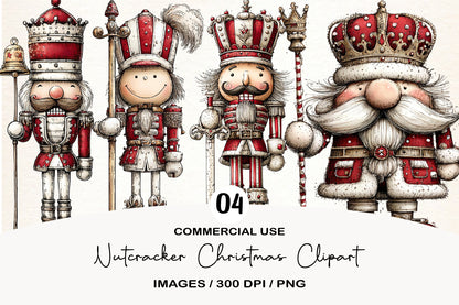 Nutcracker Christmas Clipart PNG Bundle | Watercolor Holiday Nutcracker Soldiers | Festive Christmas PNG