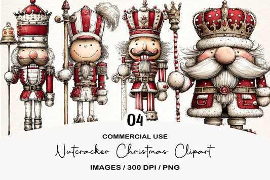Nutcracker Christmas Clipart PNG Bundle | Watercolor Holiday Nutcracker Soldiers | Festive Christmas PNG