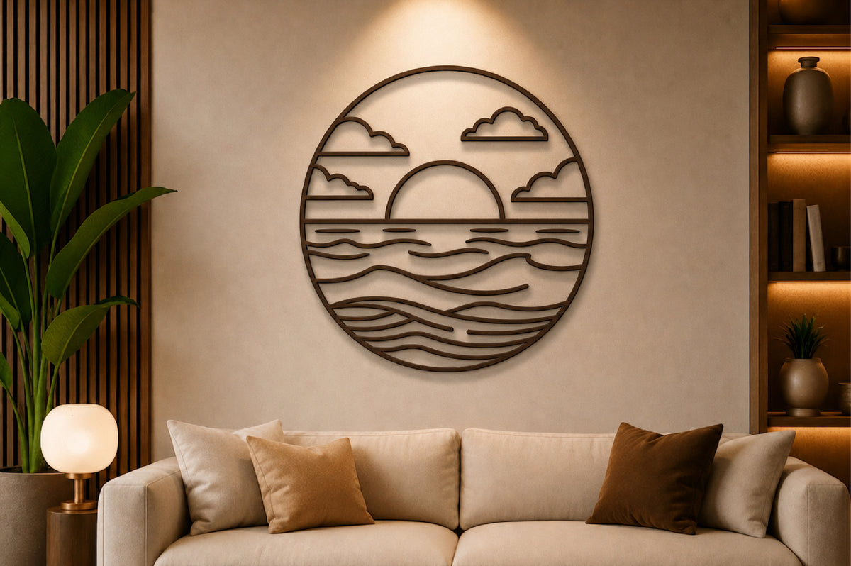 Ocean Sunset Circle Laser Cut SVG