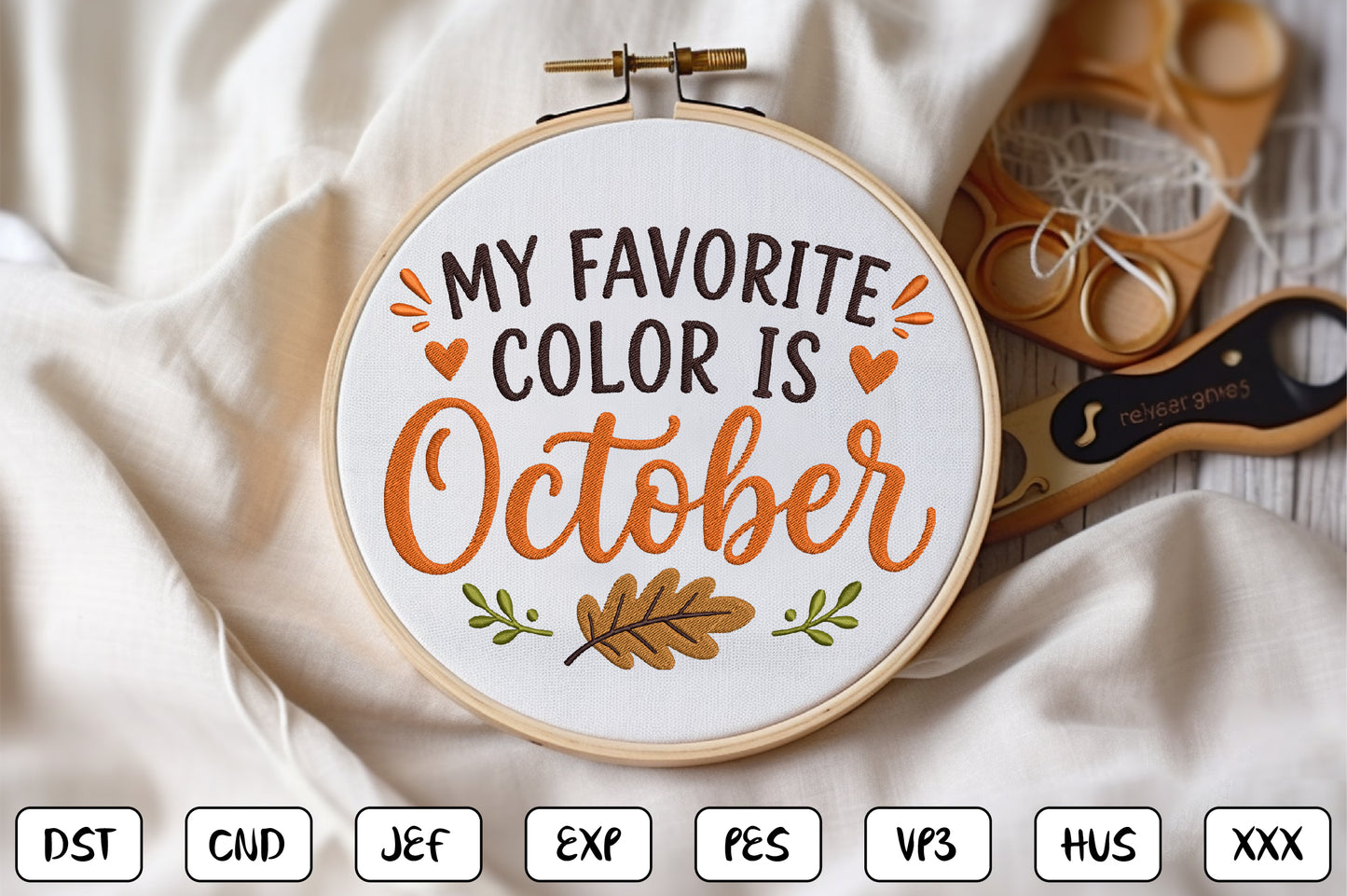 My Favorite Color Is October Embroidery Design, Cute Fall Machine Embroidery Pattern, Autumn October Embroidery Design