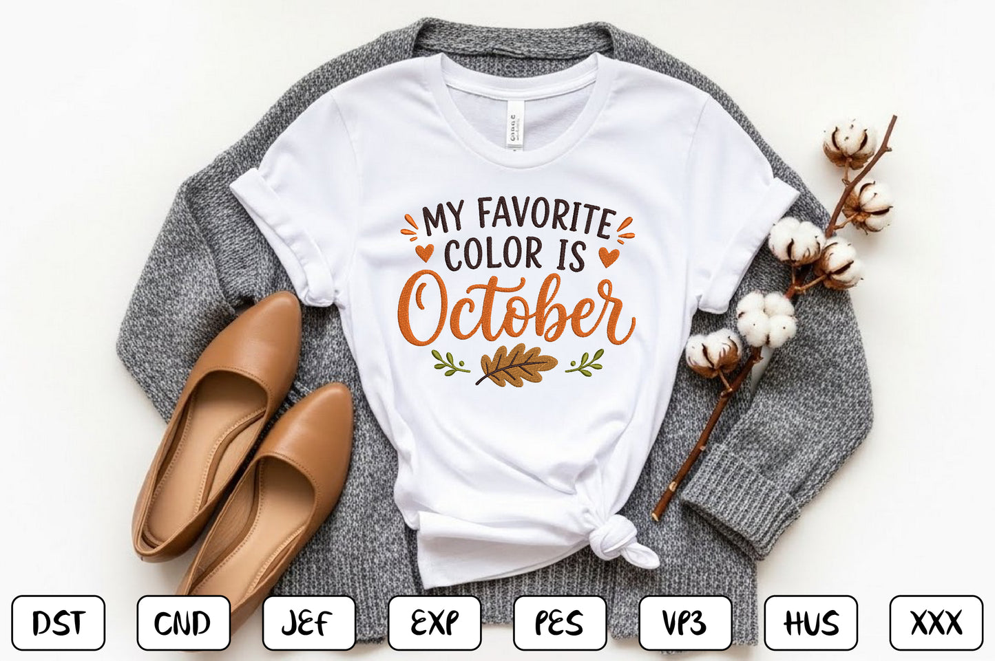 My Favorite Color Is October Embroidery Design, Cute Fall Machine Embroidery Pattern, Autumn October Embroidery Design