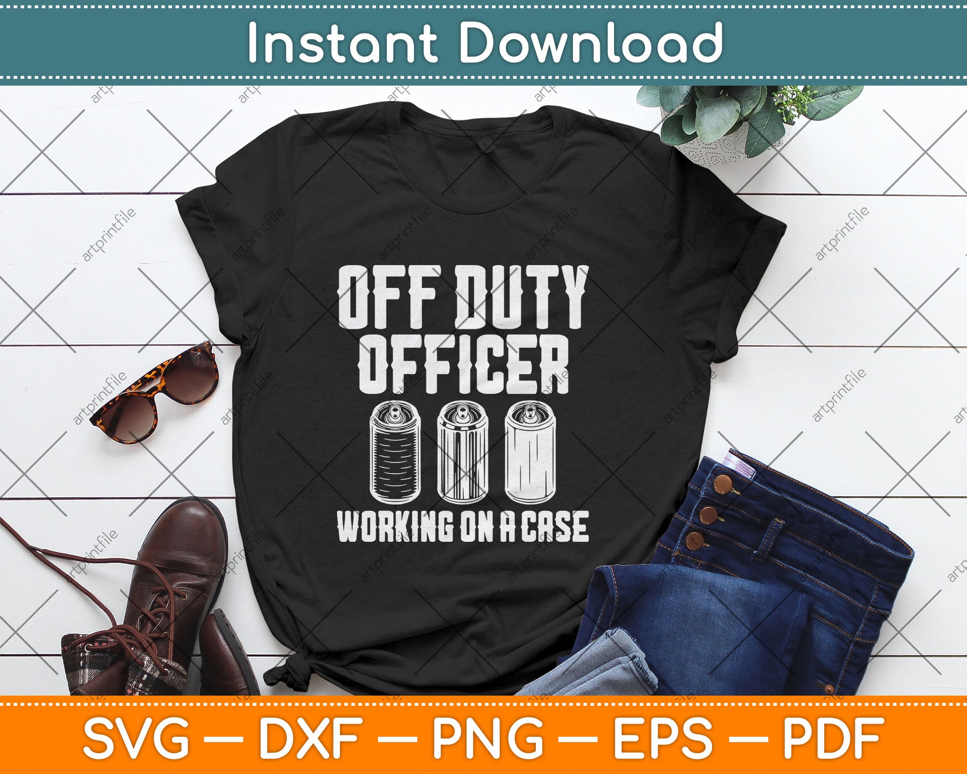 Off Duty Officer Working Case Funny Police Cop Beer Drinker Svg Digital Cutting File