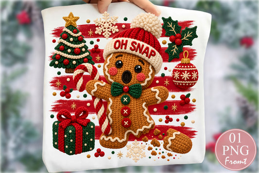 Oh Snap Gingerbread Man PNG Cute Knitted Christmas Holiday Sublimation