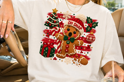 Oh Snap Gingerbread Man PNG Cute Knitted Christmas Holiday Sublimation
