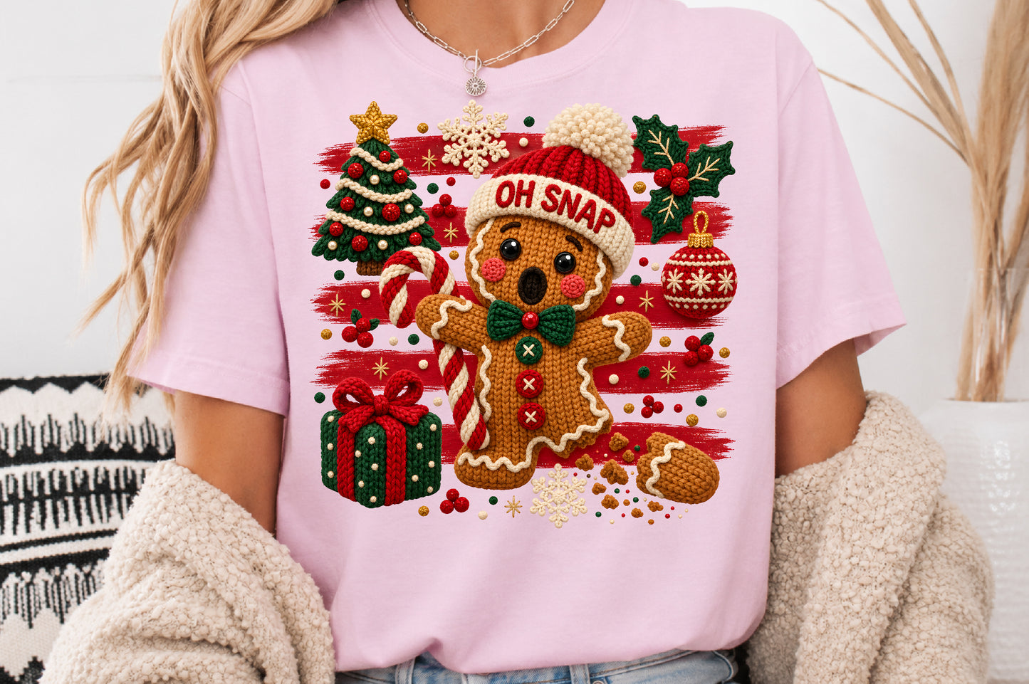 Oh Snap Gingerbread Man PNG Cute Knitted Christmas Holiday Sublimation