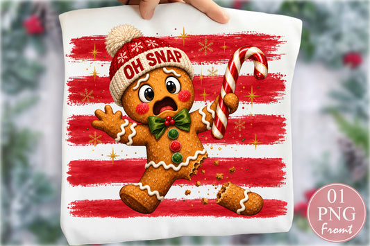 Oh Snap Gingerbread Man PNG Funny Christmas Candy Cane Sublimation